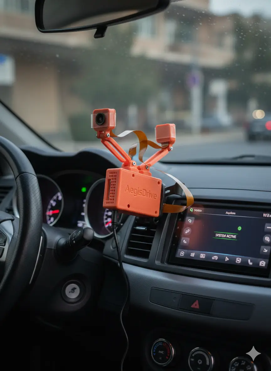 AegisDrive dual-camera device installed in vehicle dashboard